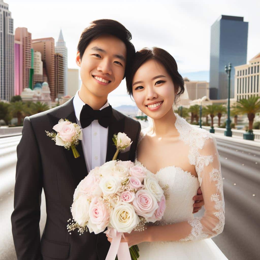 asian newlywed couple
