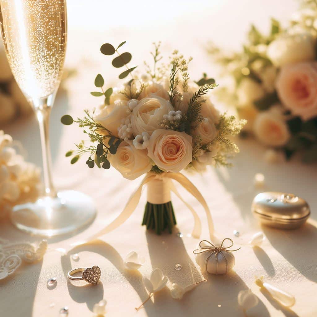 bridal bouquet on table