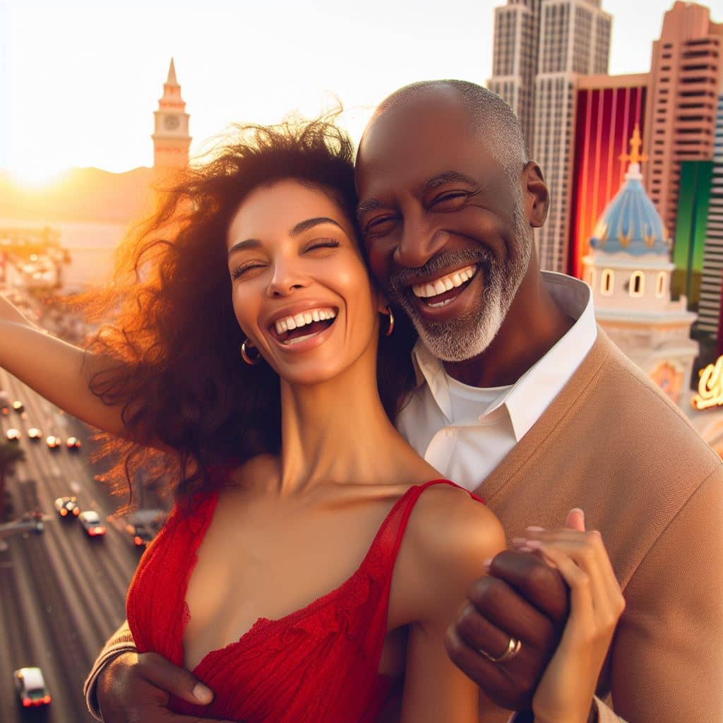 happy couple eloping in vegas