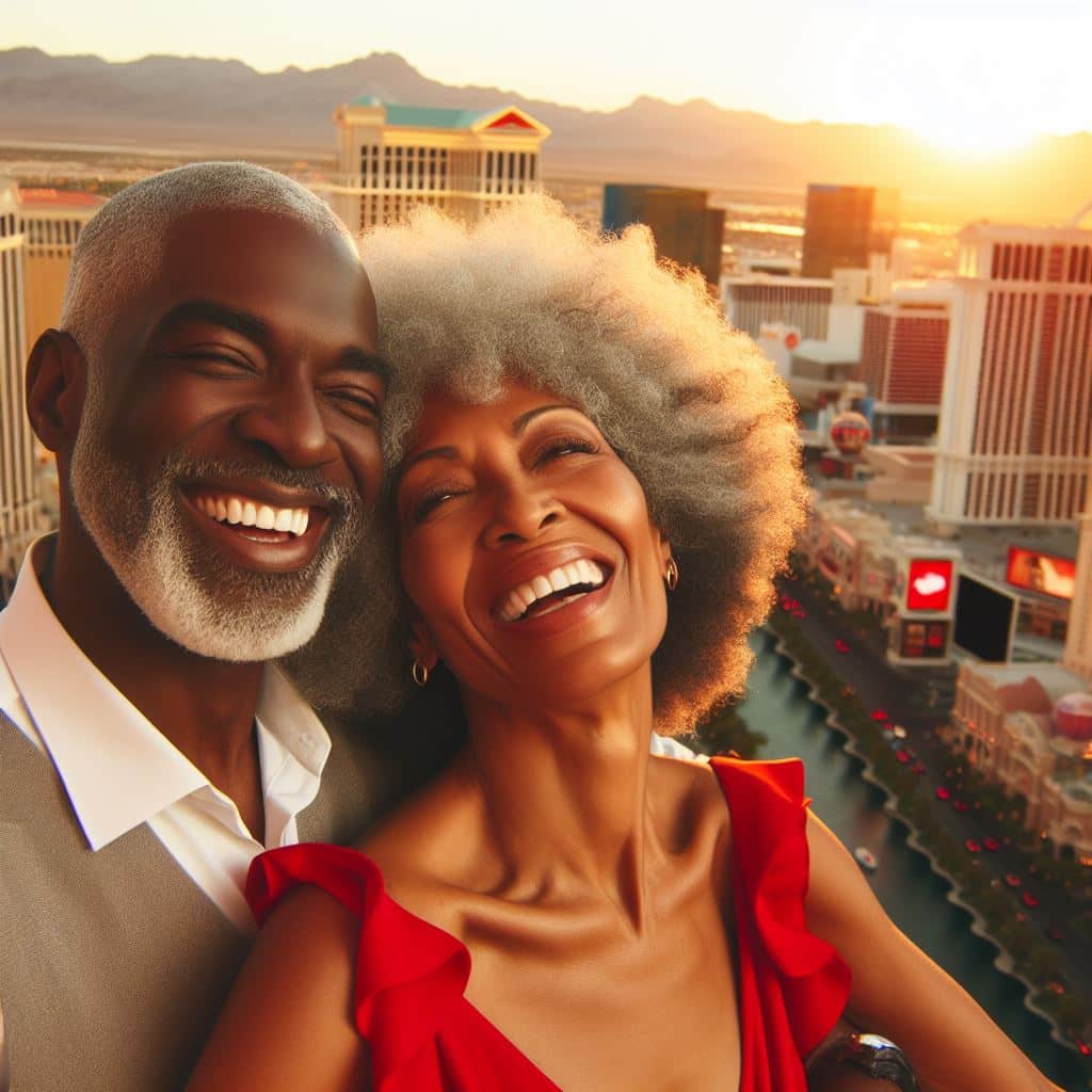 older couple doing vow renewal in vegas