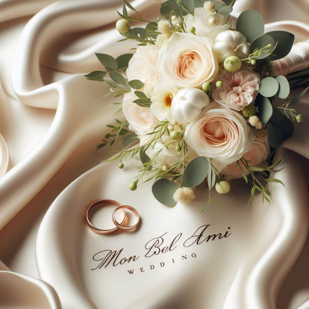 bouquet of flowers next to rings