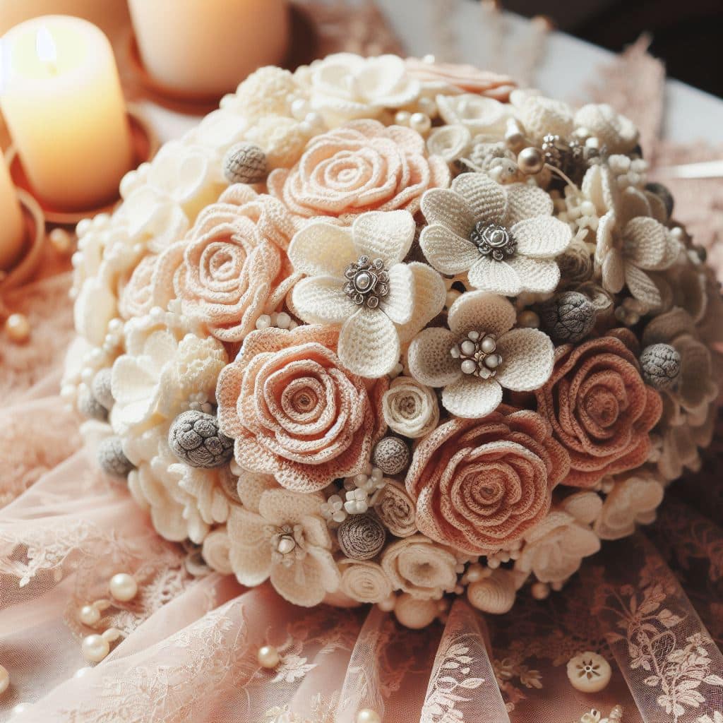 crochet bouquet on table